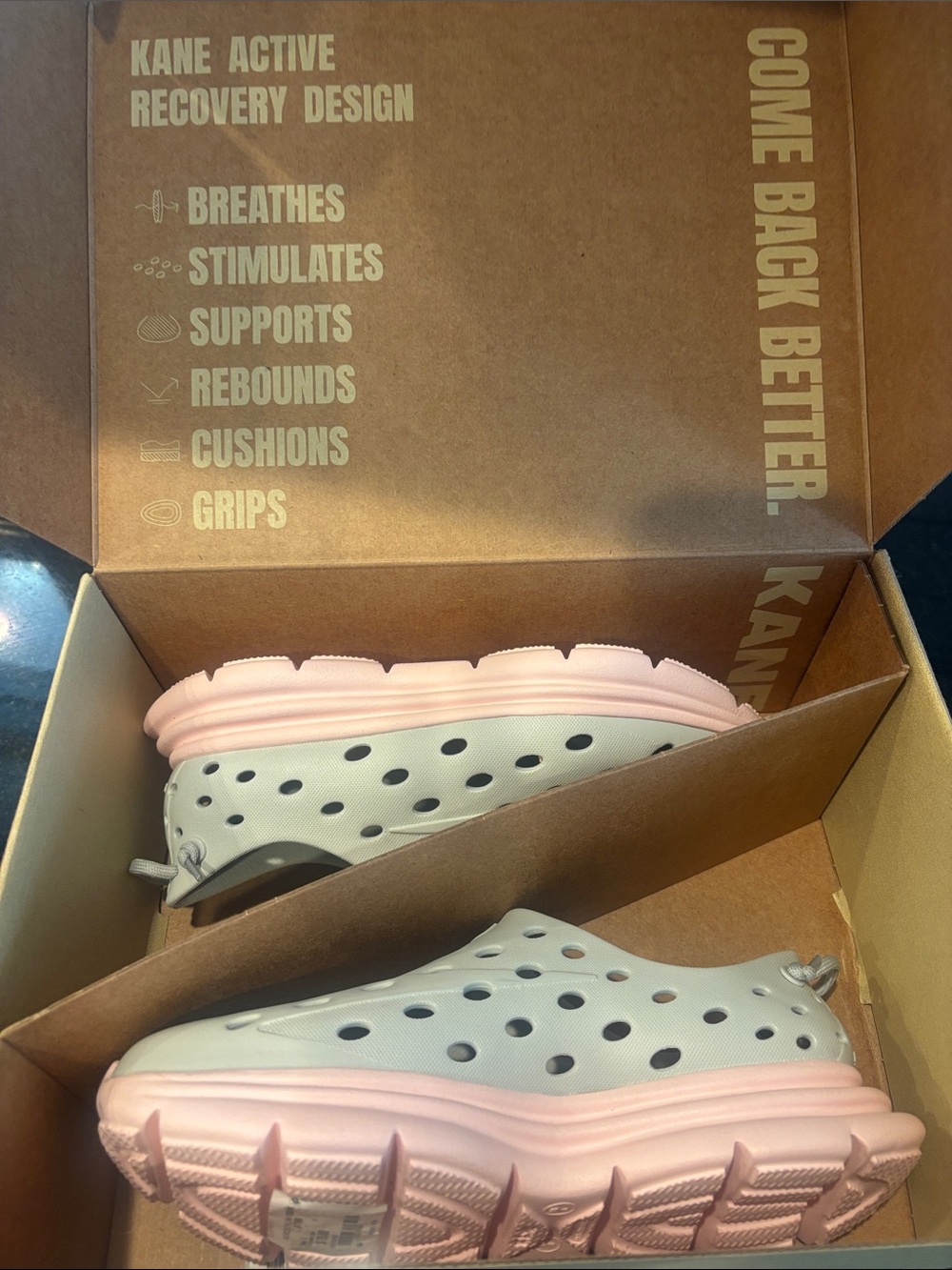 Kane Revive Woman’s Slip-On Clogs in Light Gray and Pink